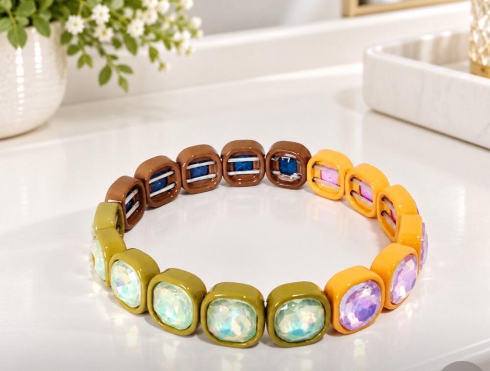 Boho Alloy Natural Tone AB Stretch Bracelet New